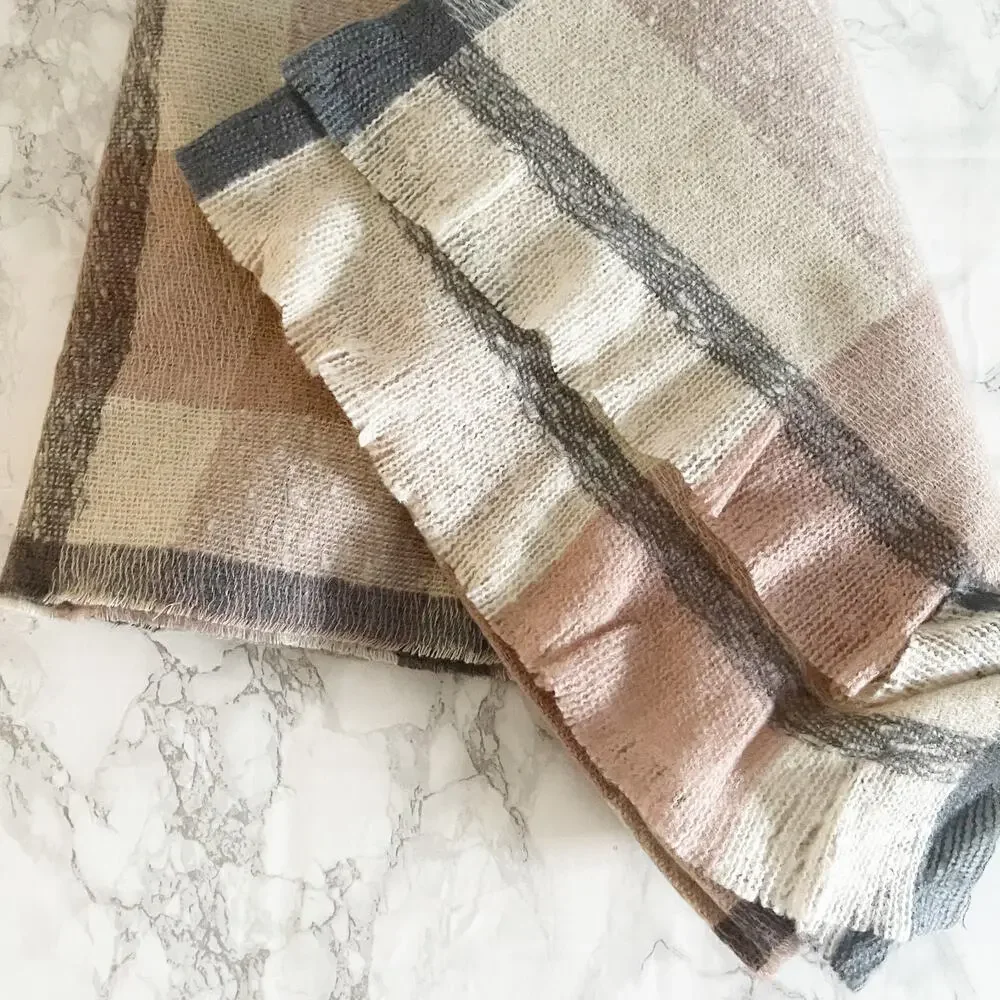 VICI Slush Plaid Blanket Scarf Pink Cream